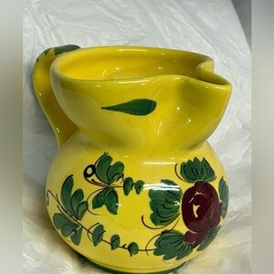 Pitcher Ceramica Imola  Pottery Made In Italy Red Rose Hand Painted  Vintage